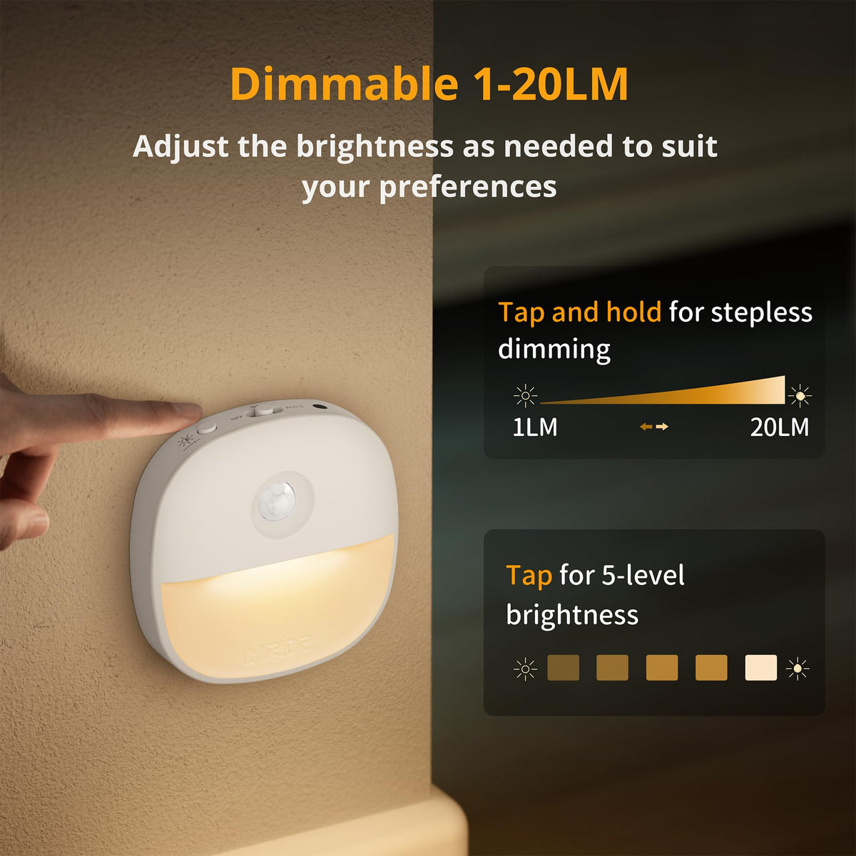 Lyridz night light for stairs and hallway providing a gentle glow with no glare.