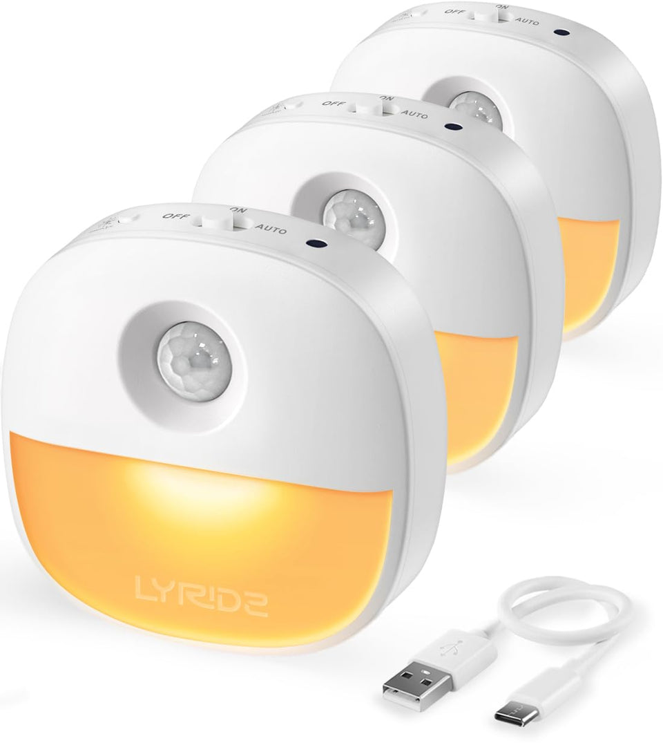 Lyridz rechargeable night light front view showing compact USB-powered design for versatile use.