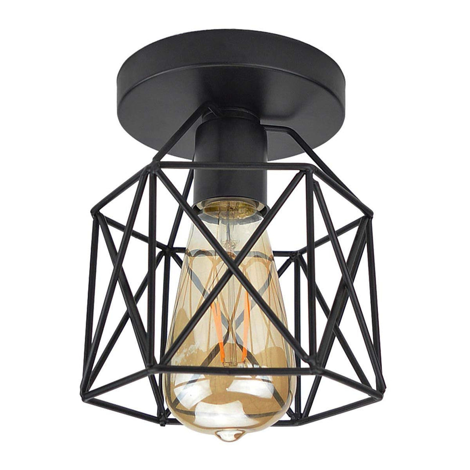 Lysed retro black industrial light fixture enhances entryways with vintage charm