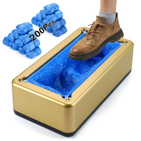 LYSHIYI shoe-cover machine with gold pedal-dispenser for rapid setup.