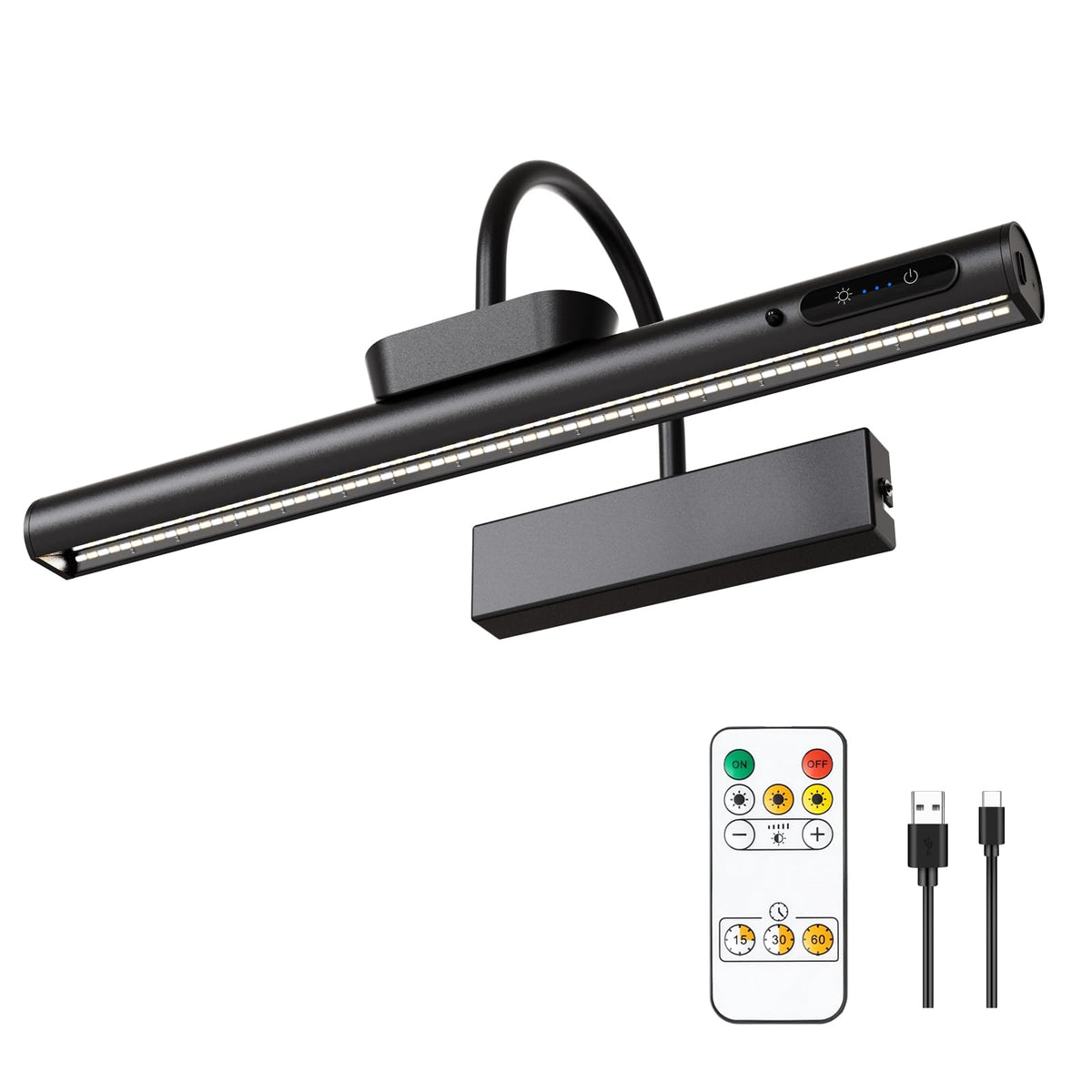 LYTARA dimmable cordless picture light illuminates wall art with even brightness.