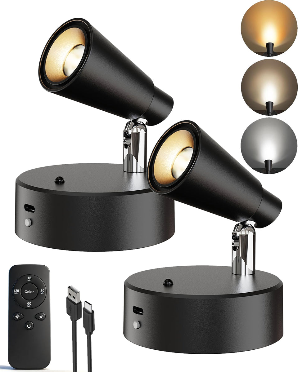 LYTARA LED spotlight 2-pack highlights wall art with cordless installation for clutter-free lighting.