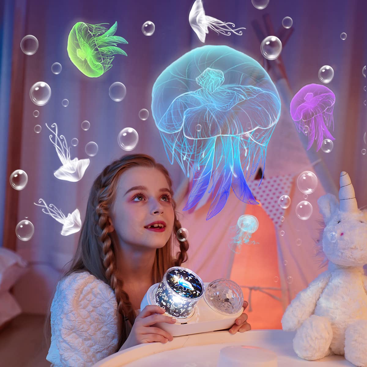 Lytrdit Ocean Wave Projector 10 colors offer customizable mood lighting.