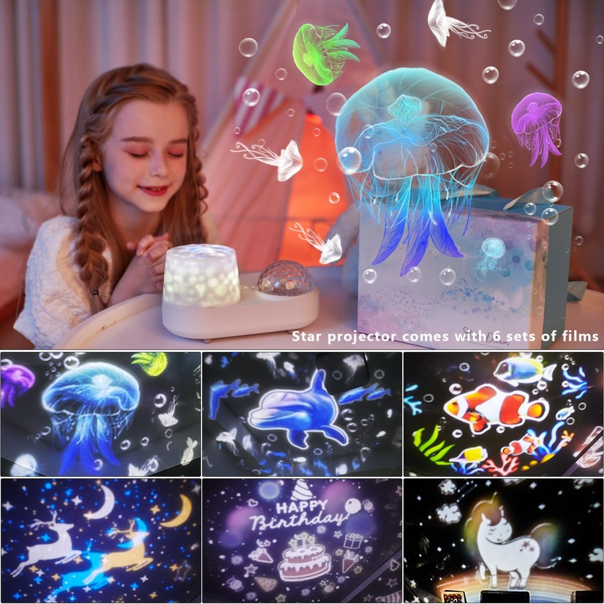 Lytrdit Ocean Wave Projector 360° rotation reveals immersive sea scenes.