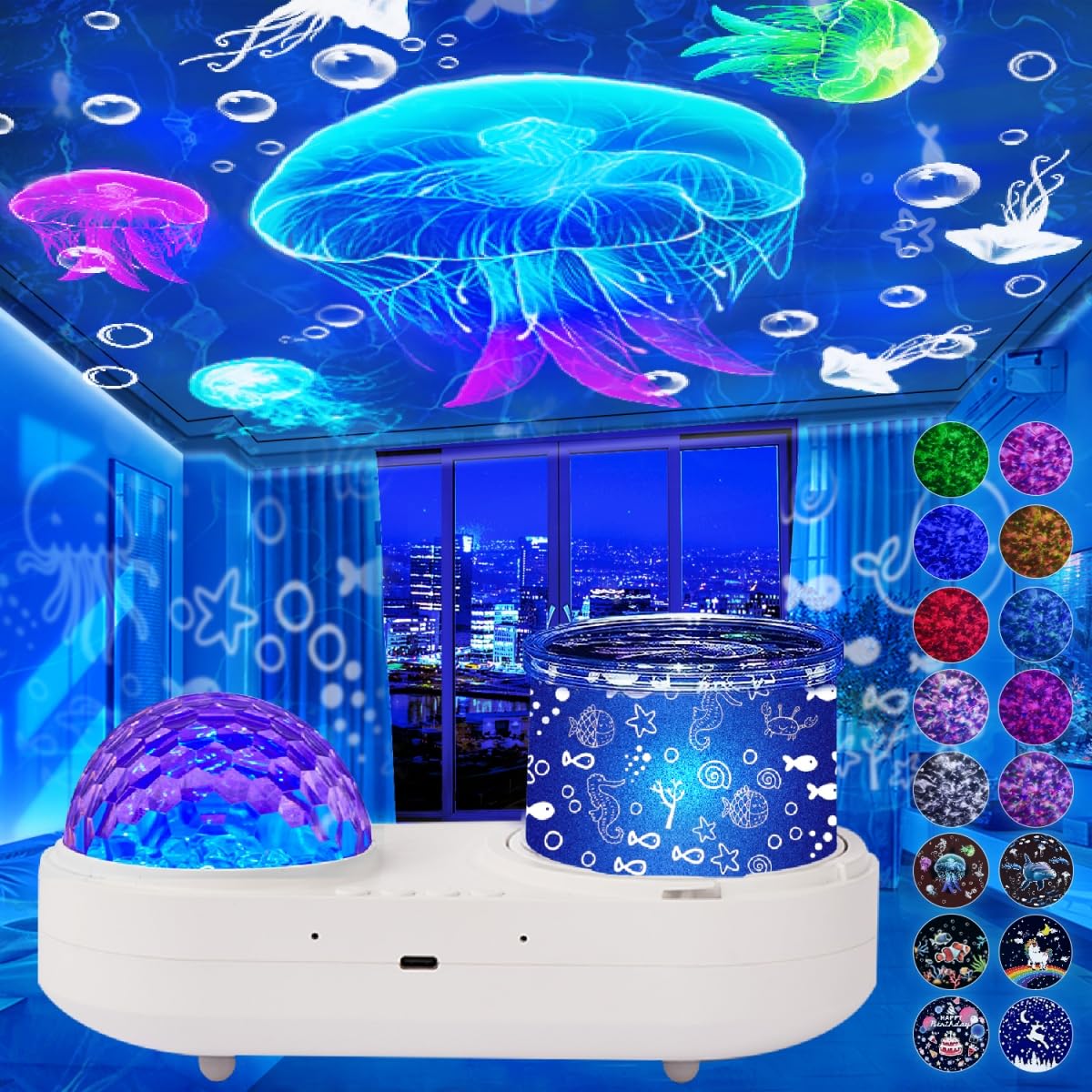Lytrdit Ocean Wave Projector front view creates a calming bedroom ambience.