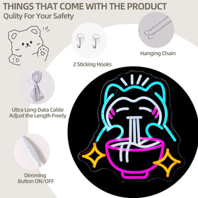 Lyuodre USB-powered ramen neon light compatible with power banks and laptops