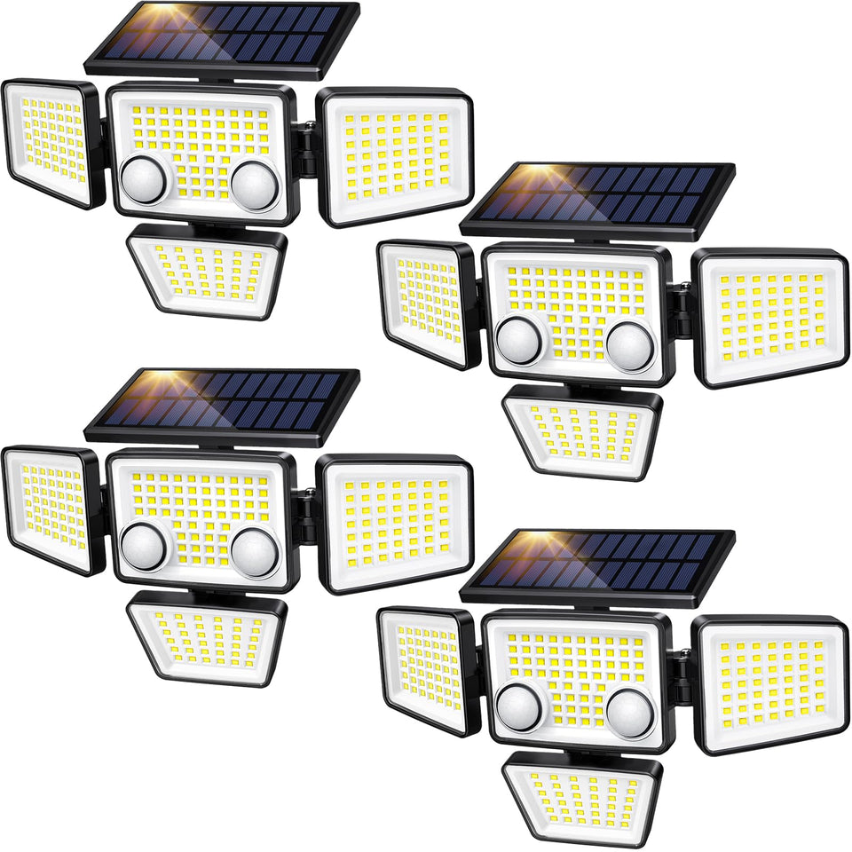 LYWALT solar lights outdoor front view showing four heads for wide coverage.