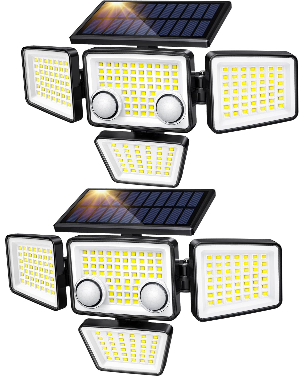 LYWALT solar outdoor lights with four-head design for wide-area coverage.