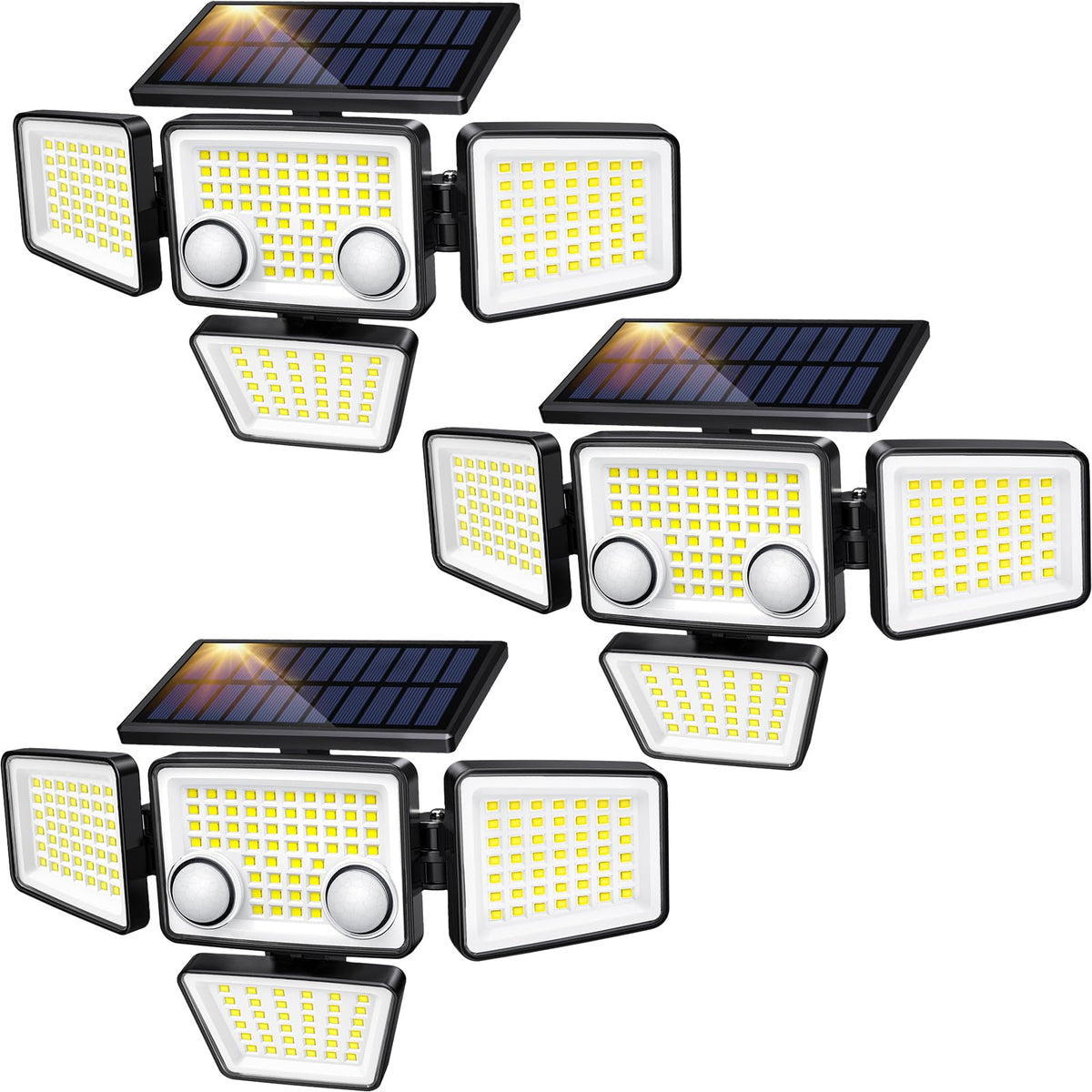 LYWALT solar outdoor lights with four adjustable heads for broad coverage.