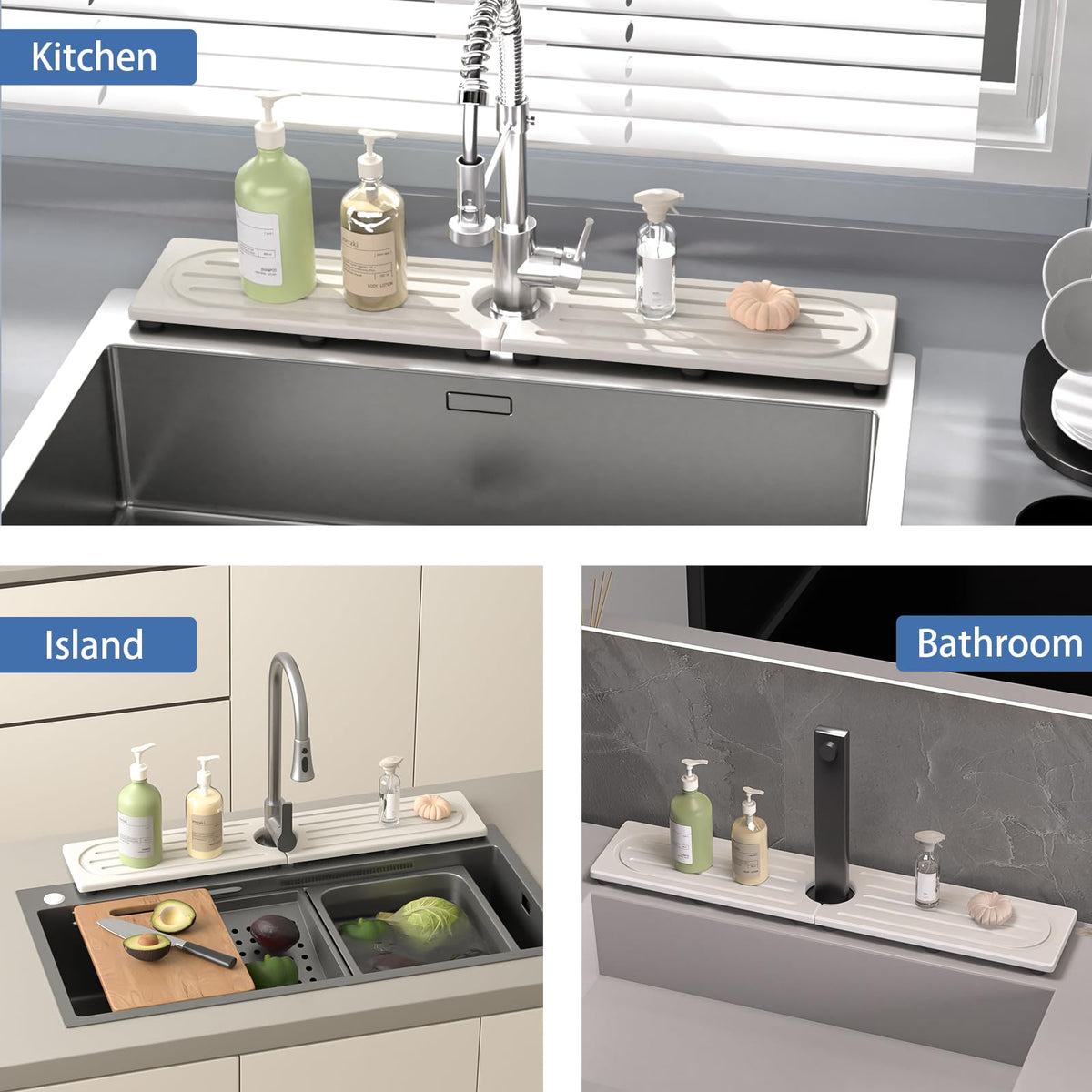 Lyxel faucet mat shows a center hole for precise faucet fitting.
