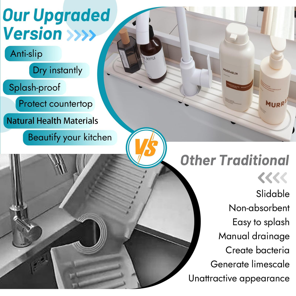 Lyxel Faucet Mat protects countertops from scratches and stains.