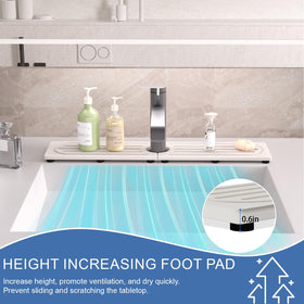 Lyxel faucet mat complements modern countertops with practical organization.