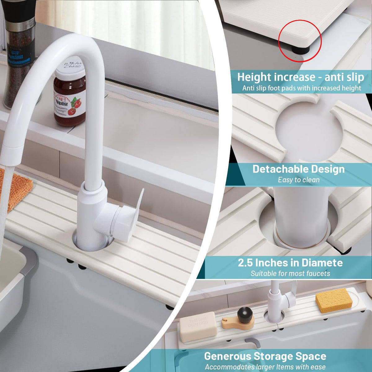 Lyxel Faucet Mat doubles as a compact organizer for soaps and sponges.