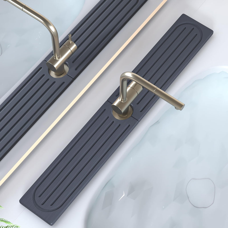 Lyxel Stone Faucet Mat demonstrates absorption around the sink for a drier counter.