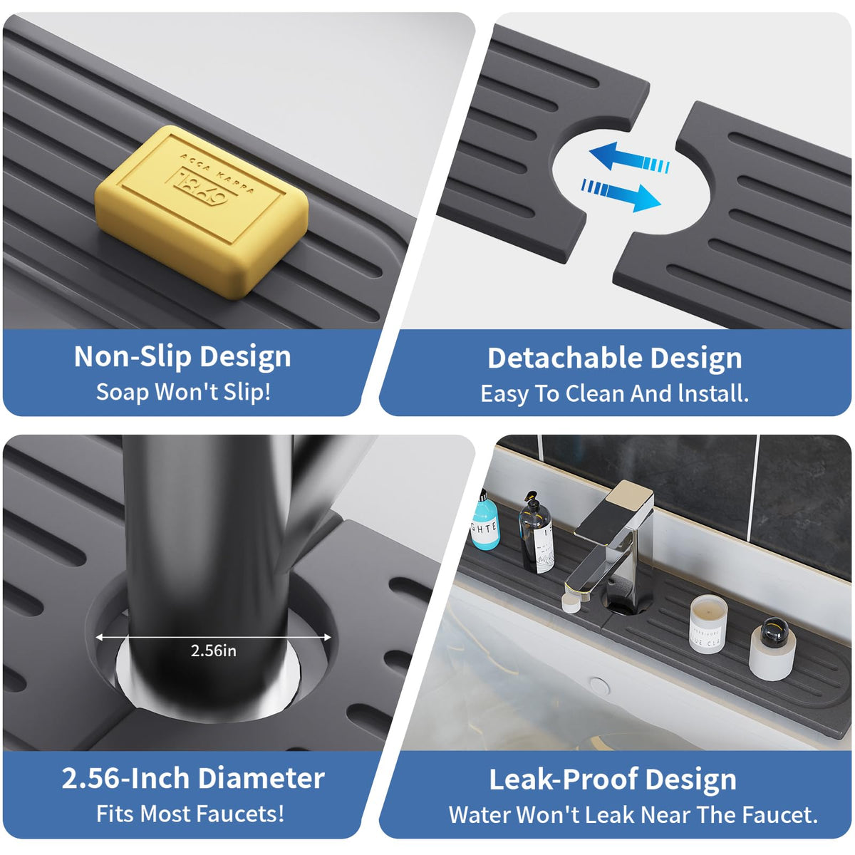 Lyxel Stone Faucet Mat suitable for bathroom sink organization and moisture control.