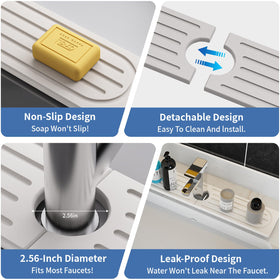 Lyxel faucet mat with water droplets on the counter demonstrating quick drying.