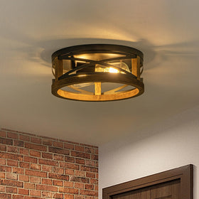 Lzglyptics two-light round flush mount ideal for hallways and entryways with cozy glow.