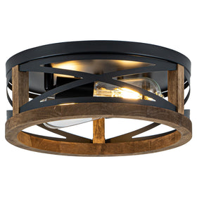 Lzglyptics farmhouse ceiling light with round wood frame and black metal for warm rustic appeal.