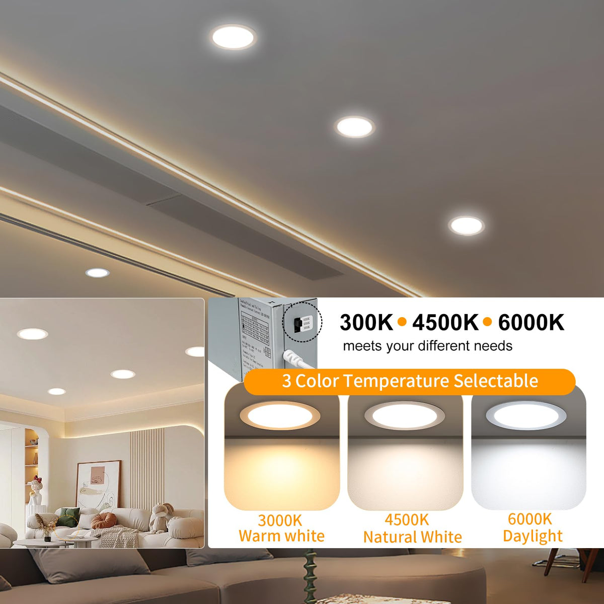 LZHOME 3CT selectable temperature for warm, natural, or daylight ambience.