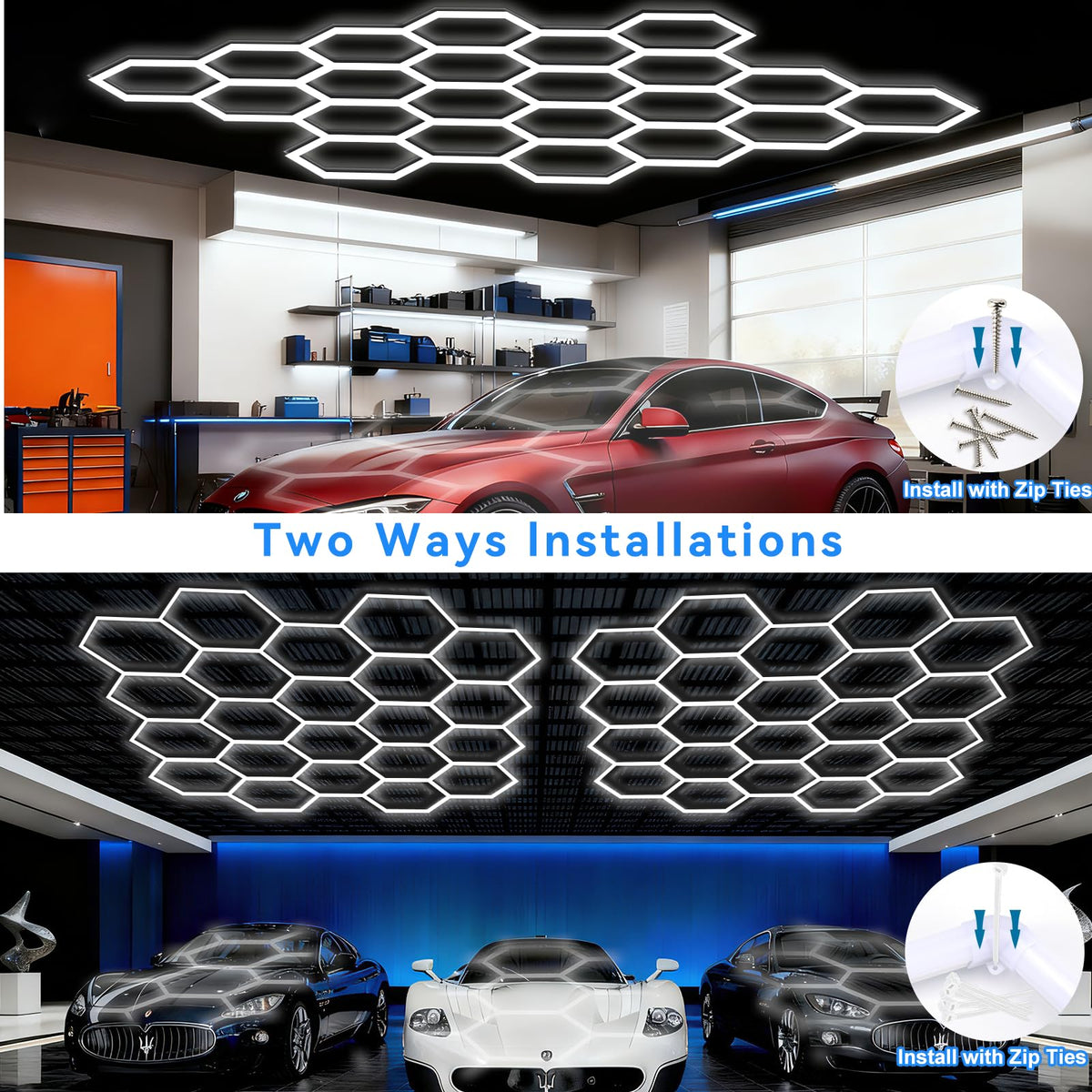 LZHOME hexagon LED garage light showcases 50,000+ hour lifespan