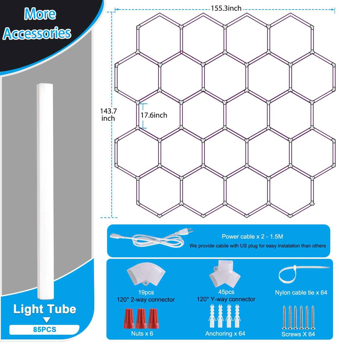 LZHOME hexagon LED garage light expandable hexagon setup for larger spaces