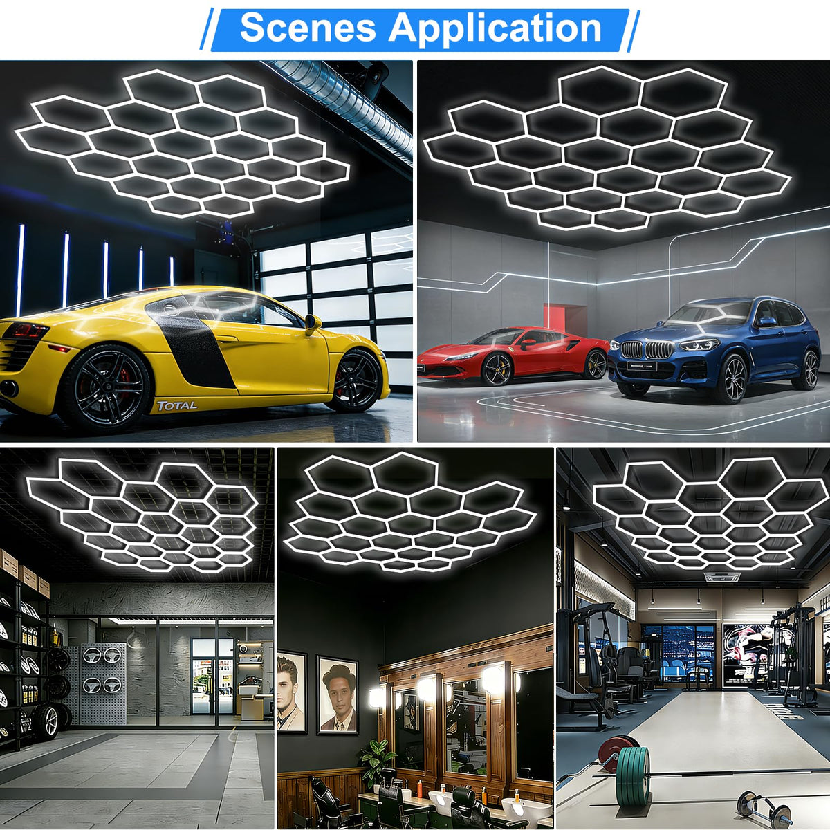 LZHOME hexagon LED garage light with Y/V connectors for easy expansion
