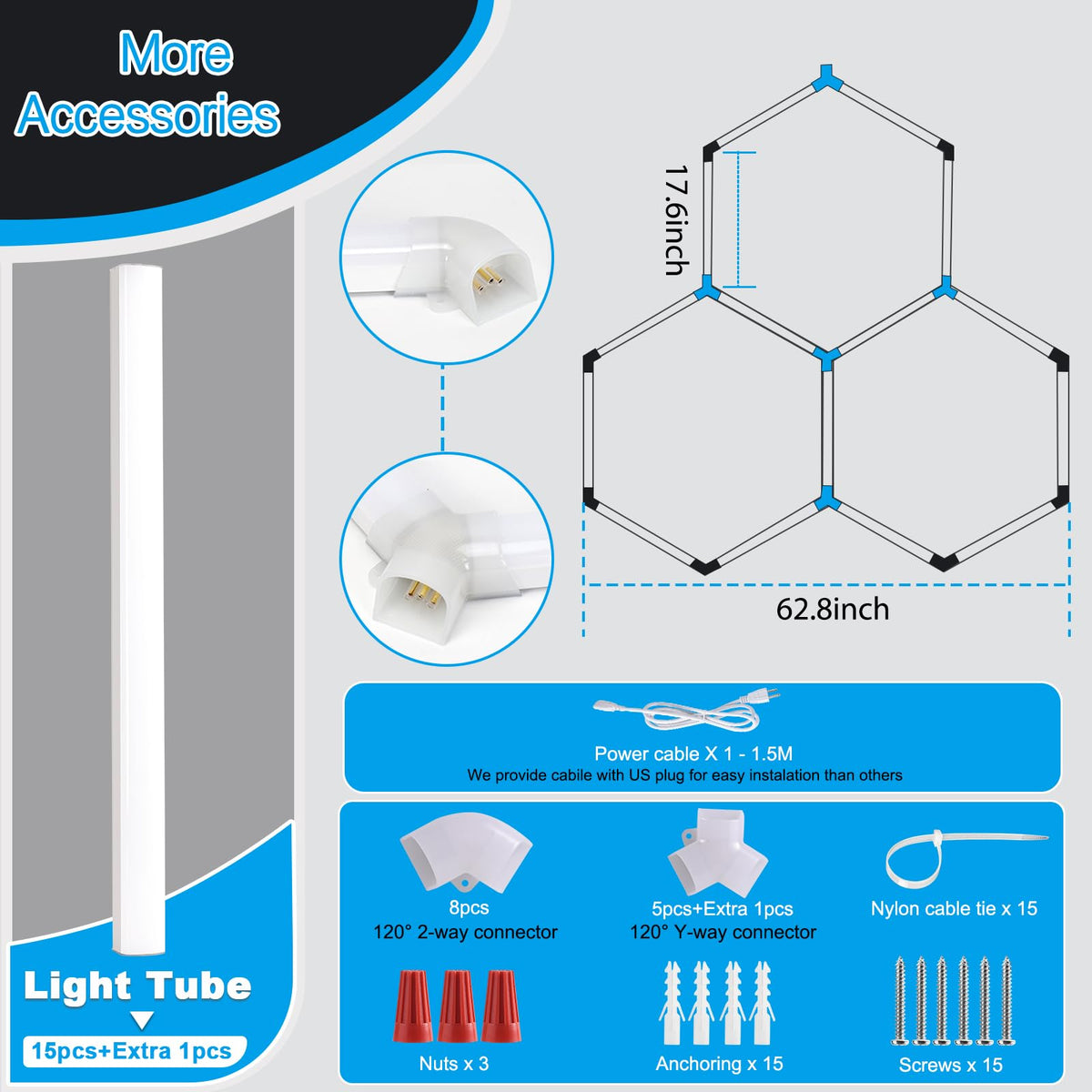 LZHOME LED hexagon garage light at 5000K, natural daylight for clear work