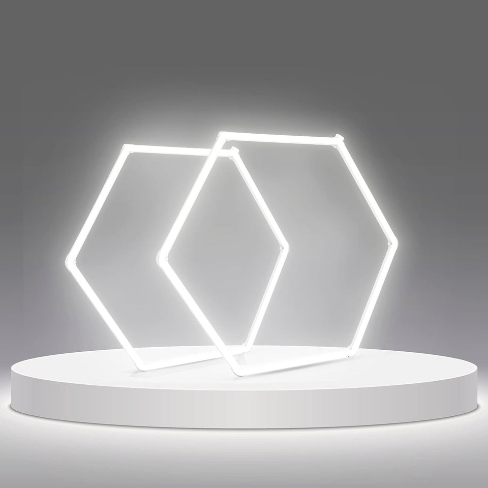 LZHOME LED Hexagon Garage Light front view shows 12700 lm brightness for precise car detailing.