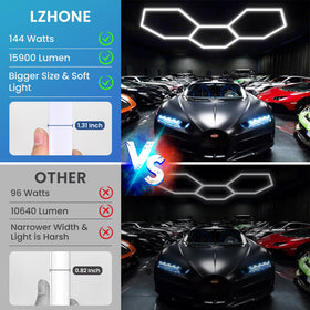 LZHOME LED hexagon garage light shines over a workshop for precise detailing