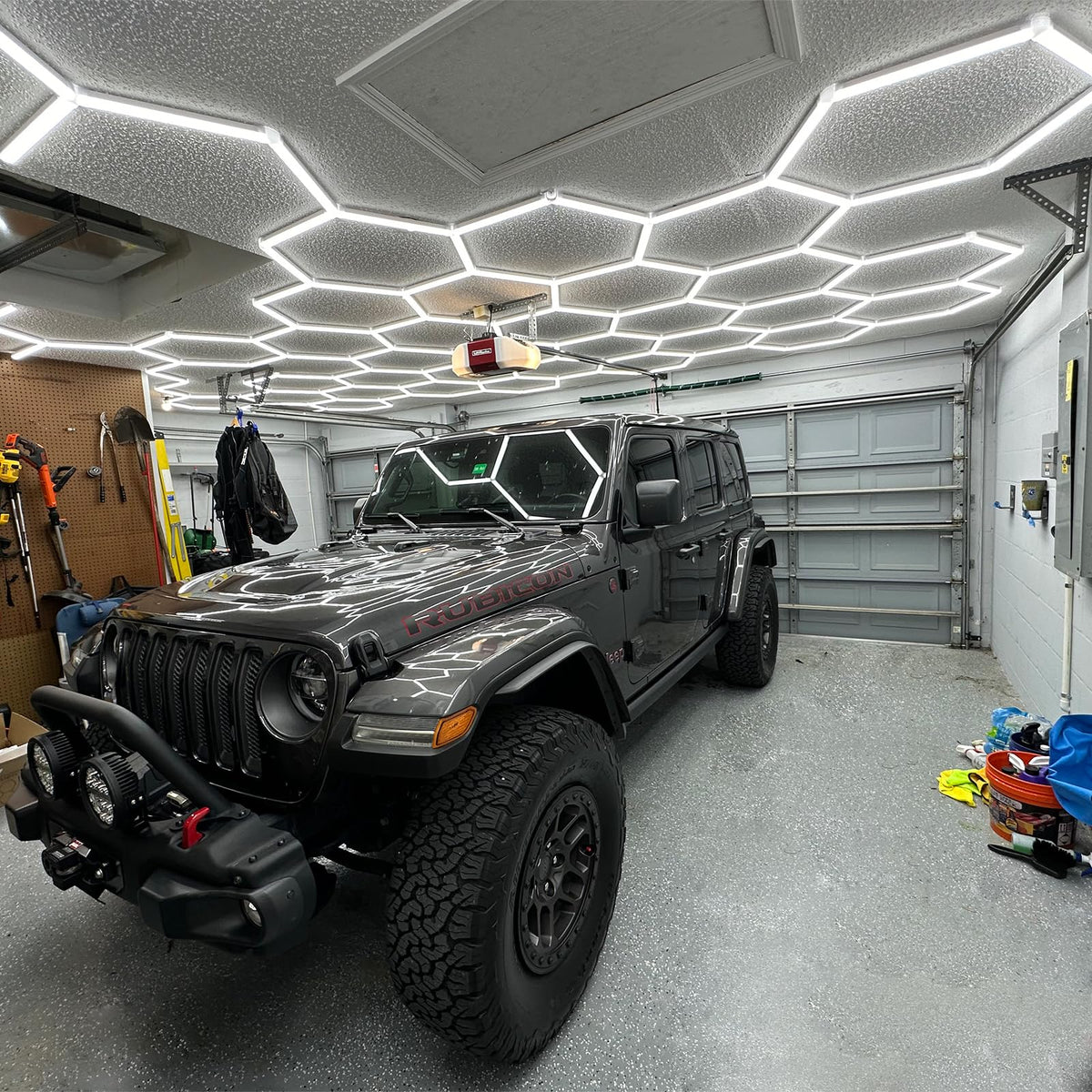 LZHOME Updated Hexagon Garage Light with wide emitting surface for even coverage.