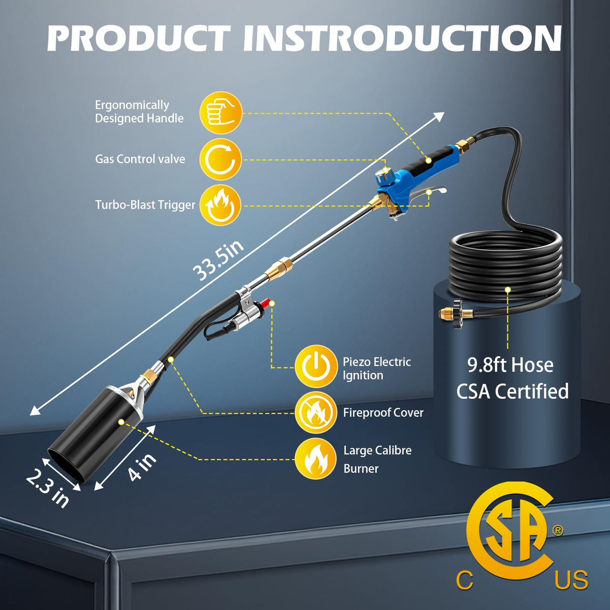 LZONEY weed burner in long torch mode with extended reach