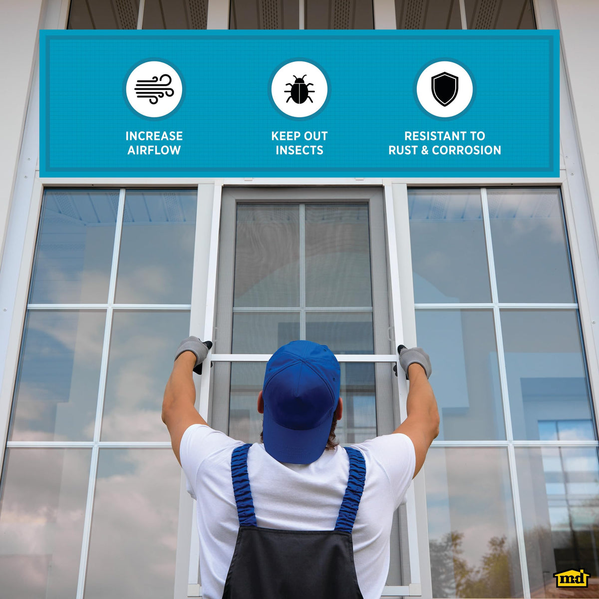 MD Building Products 14104 aluminum and vinyl construction for durable screen frames.