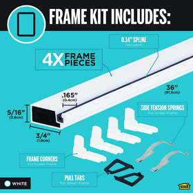 MD Building Products 14104 white aluminum frame designed for easy screen replacement.