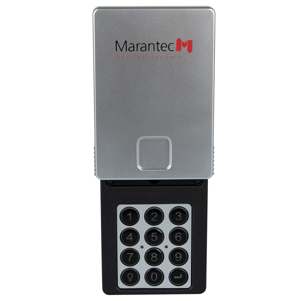 M MARANTEC exterior wireless keypad for secure, keyless garage access.