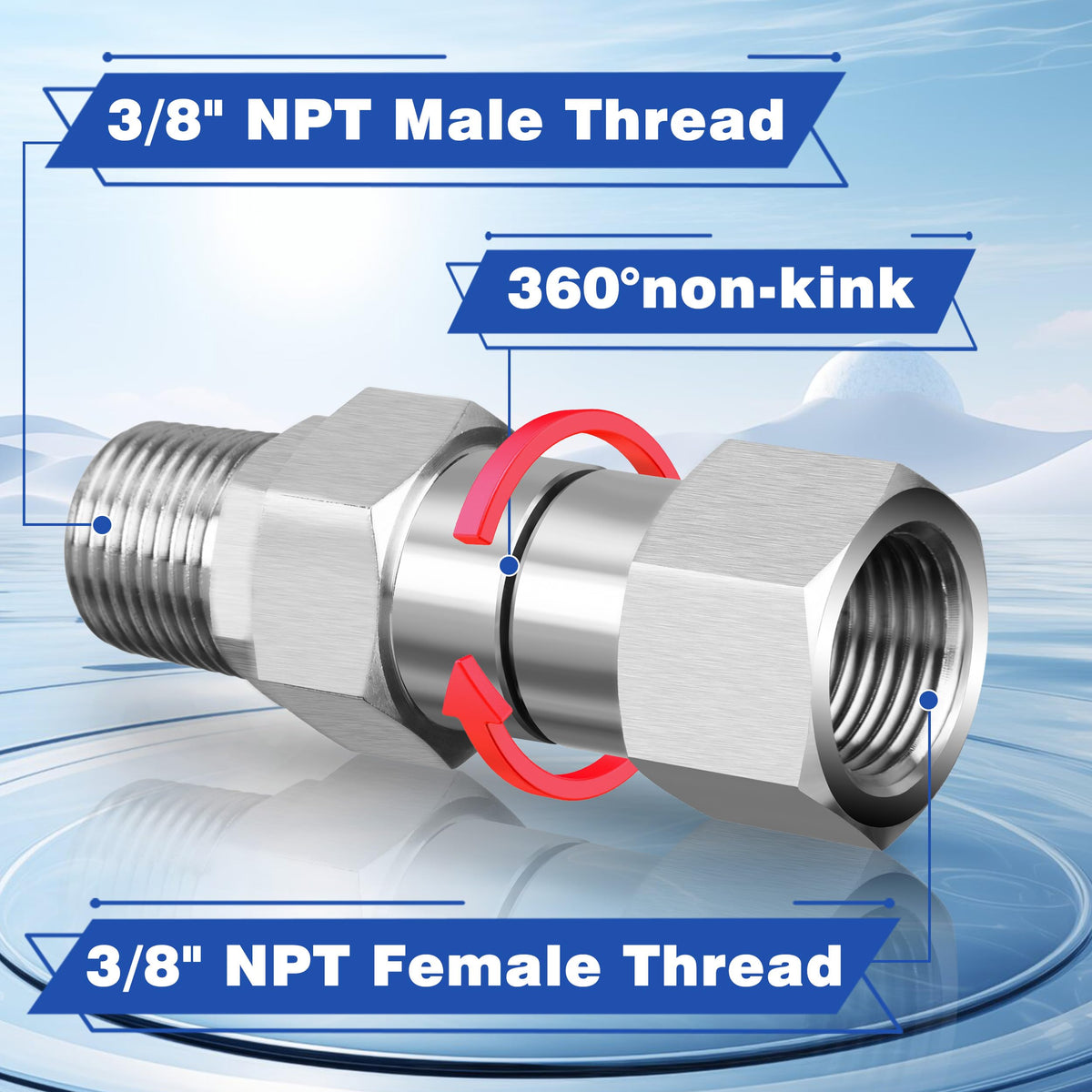 3/8-inch NPT precision threads ensure secure, leak-free connections.