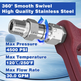 Stainless steel swivel body offers durability under high pressure.