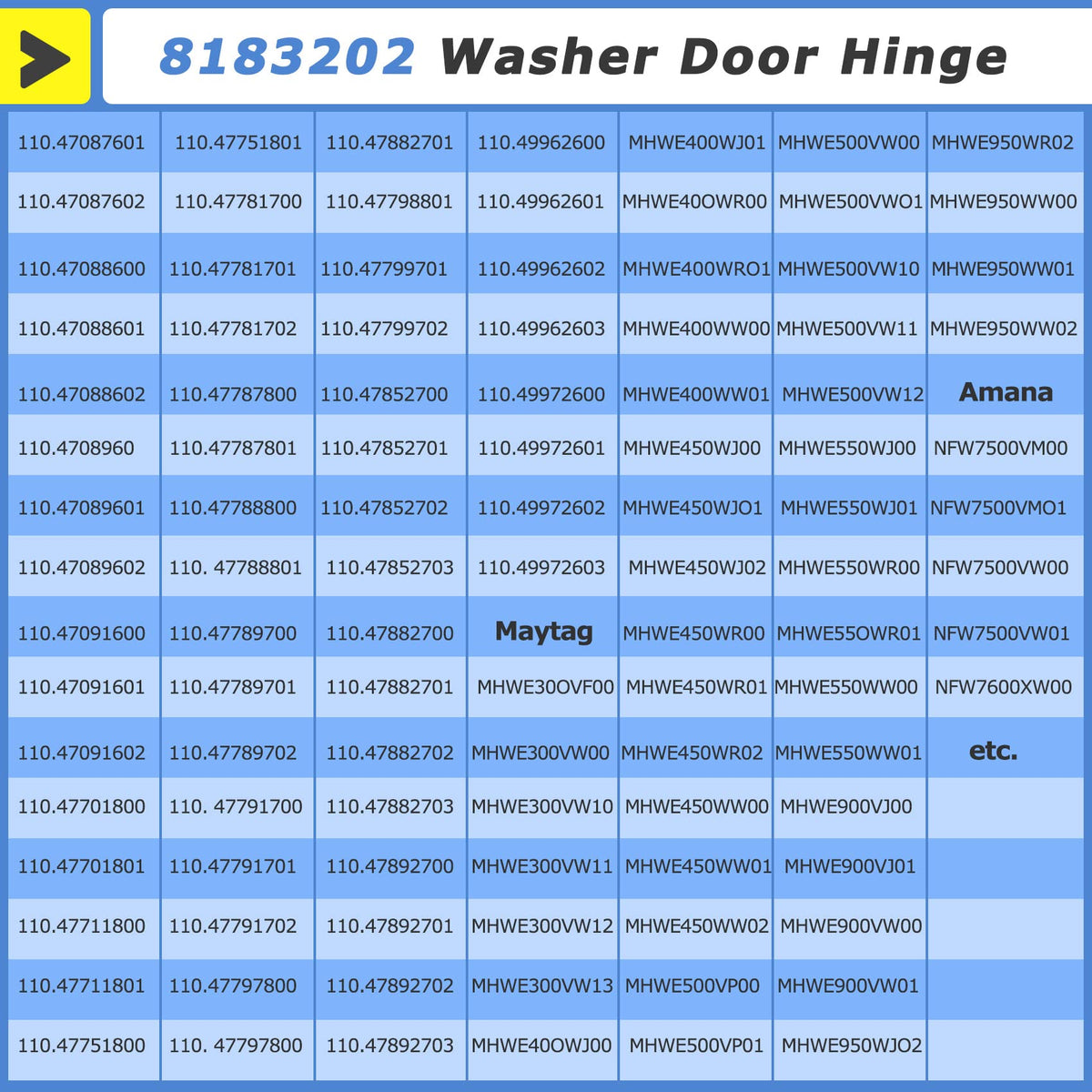 M Motico WP8183202 hinge replacement supports standard washer parts