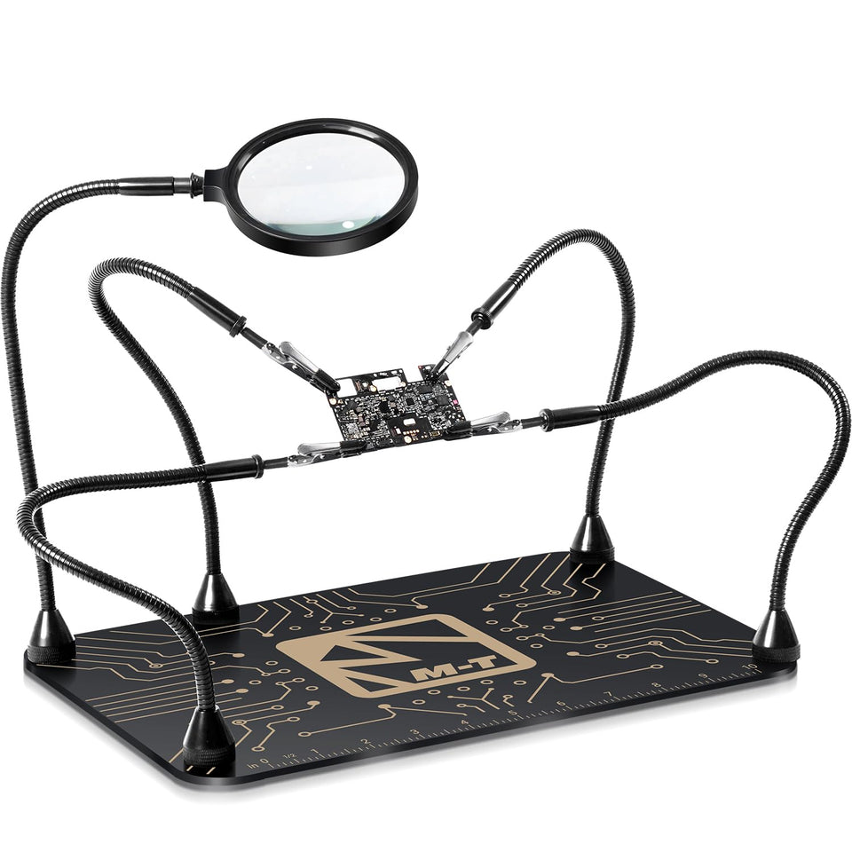 M-T Helping Hands magnetic base assembly supports precise, hands-free soldering on electronics