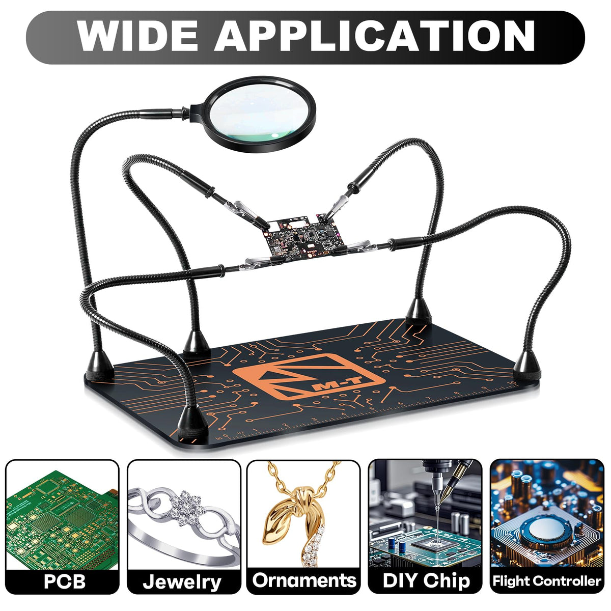 M-T Helping Hands rotating goosenecks allow comfortable angling from any direction