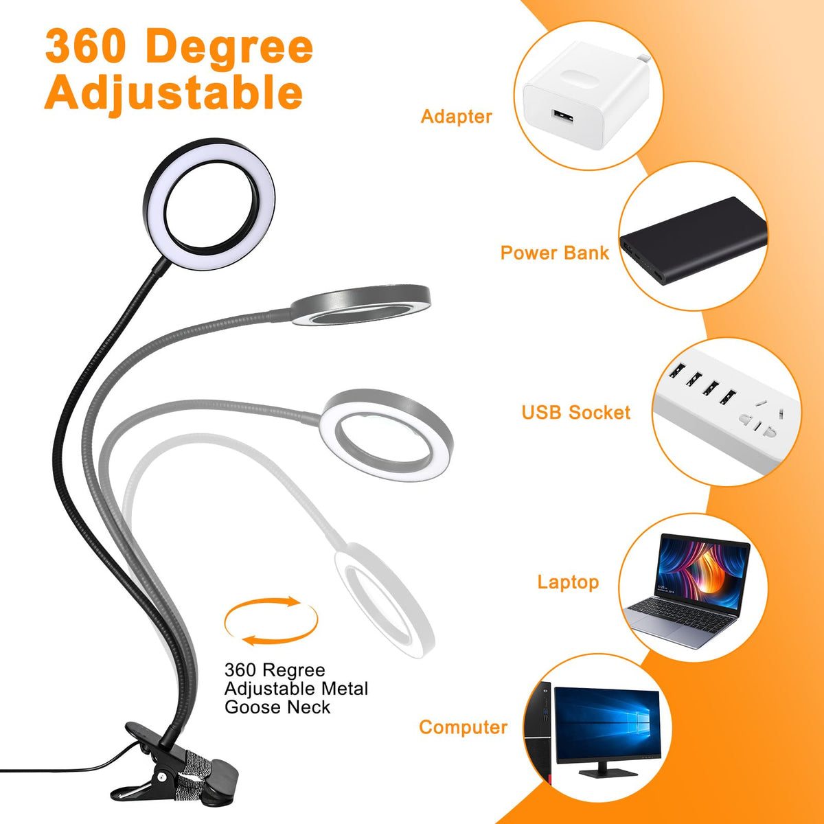 MACASA 360-degree rotatable gooseneck enables versatile positioning