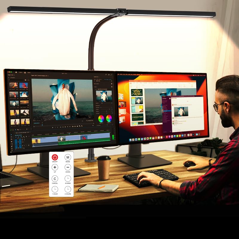 MACASA LED Desk Lamp with anti-glare cover over the head for comfortable long work sessions.