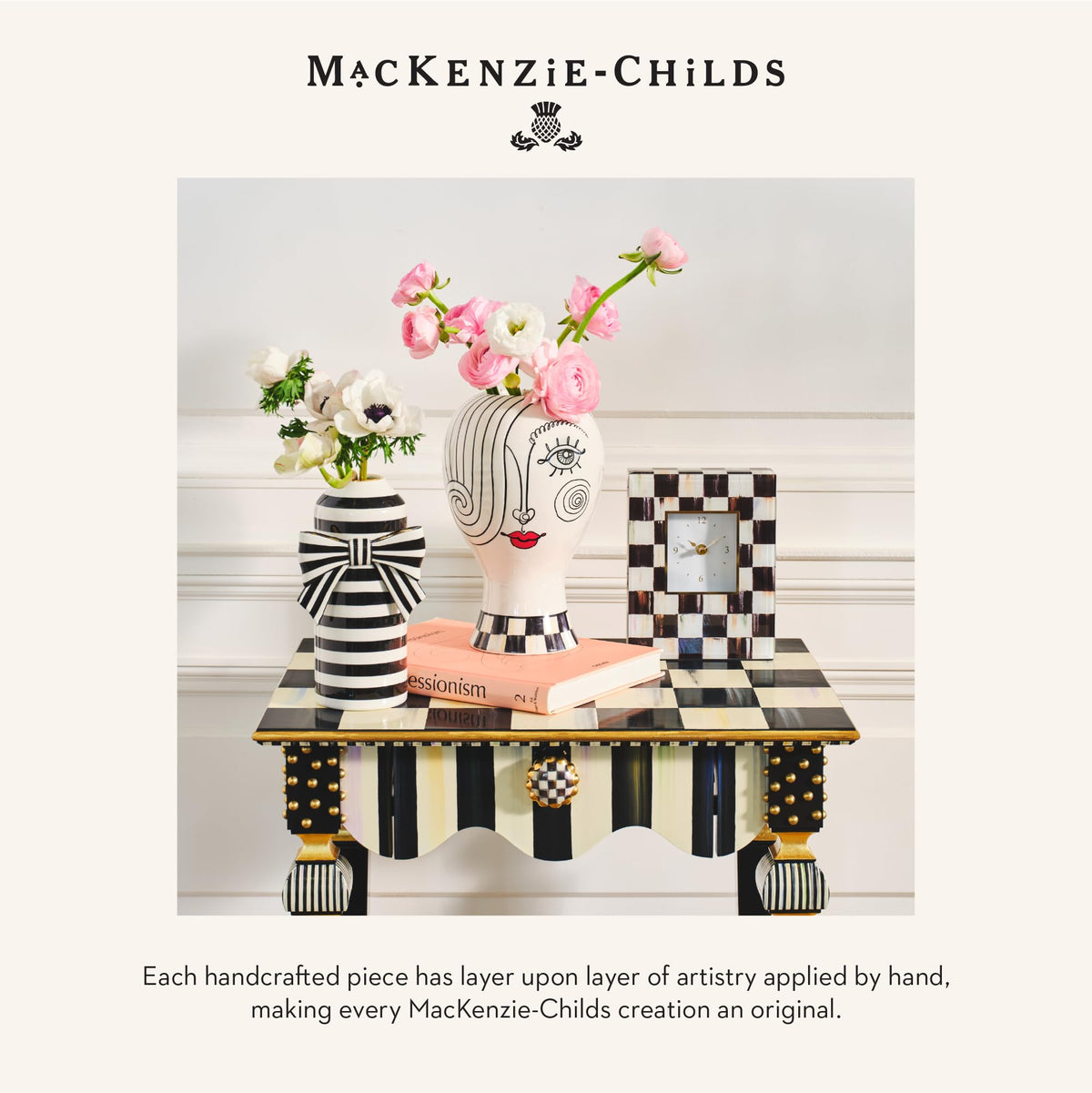 MacKenzie-Childs LED lamp packaged as a gift-ready decor piece.