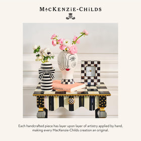 MacKenzie-Childs LED lamp packaged as a gift-ready decor piece.