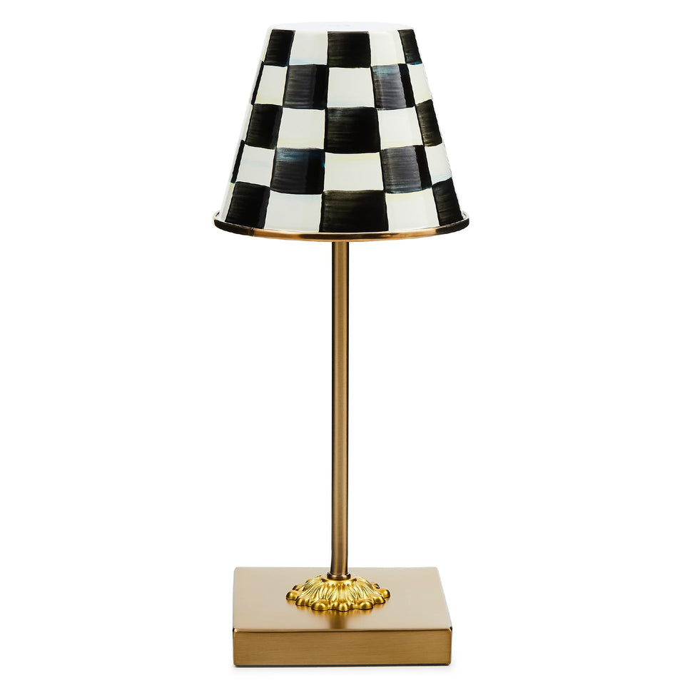 MacKenzie-Childs LED rechargeable cafe table lamp for cordless, flexible illumination.