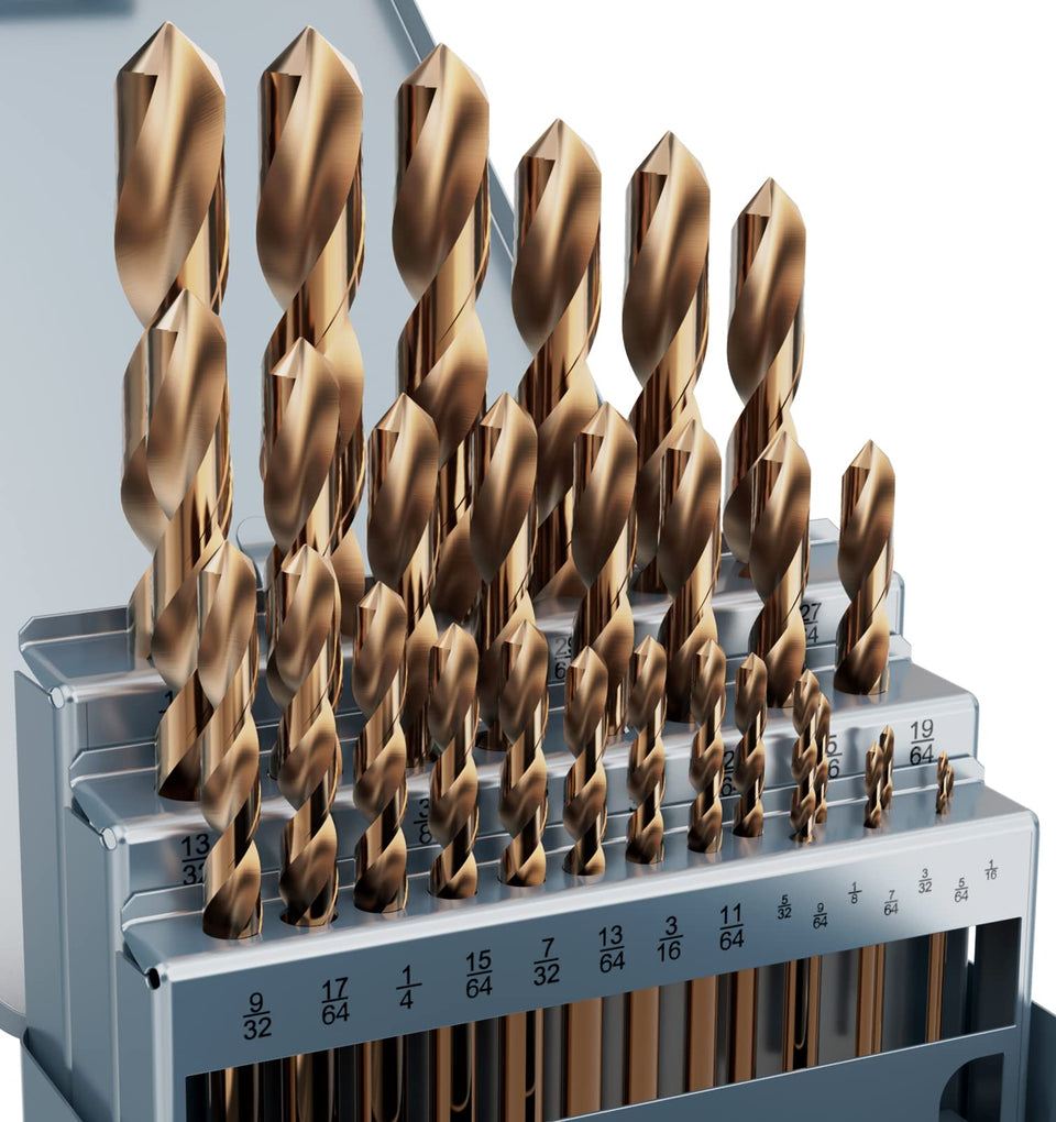 MACXCOIP cobalt drill set in storage box for easy access.