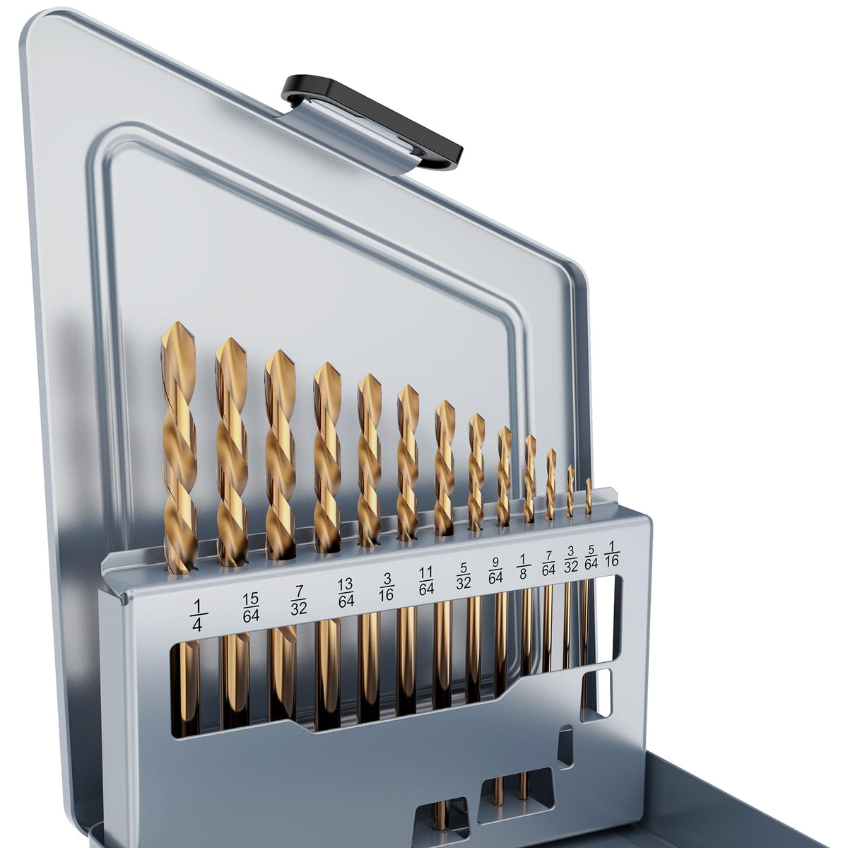 MACXCOIP cobalt left-hand drill bits organized in a compact case for easy use