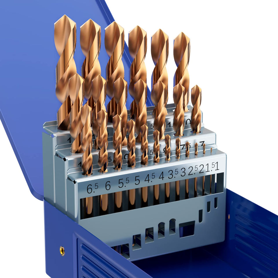 MACXCOIP Metric 25Pcs drill bit set in case for precise drilling.