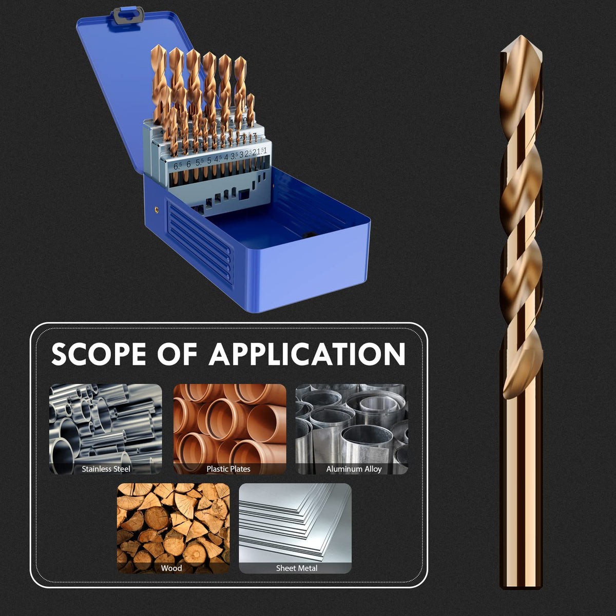MACXCOIP cobalt bits cutting stainless steel with wear resistance.