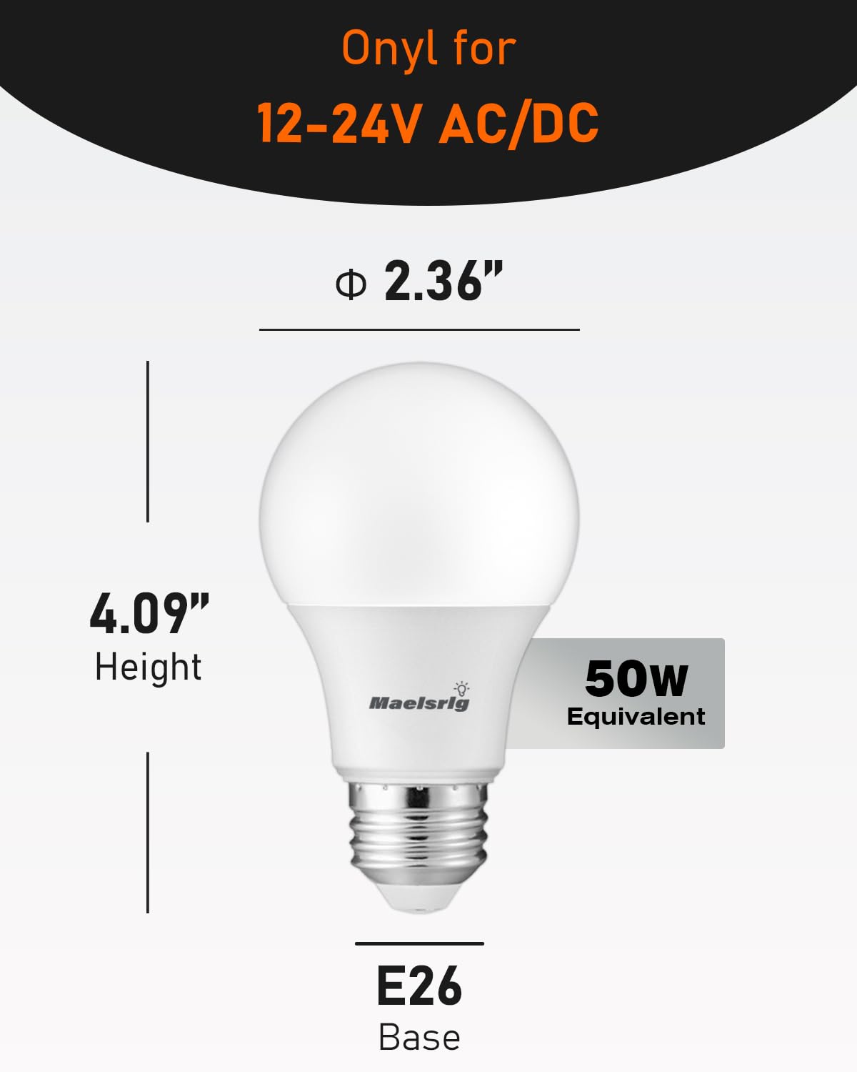 Maelsrlg 12V LED bulb with E26 base, easy fixture installation.