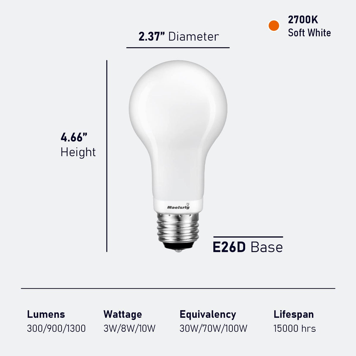 Maelsrlg A19 soft white 2700K LED creates a warm ambiance.